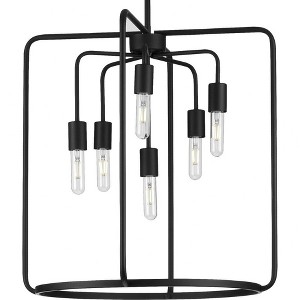 Progress Lighting, Bonn Collection, 6-Light Pendant, Matte Black, Open-Cage, Steel, Industrial Vintage Vibes - 1 of 3