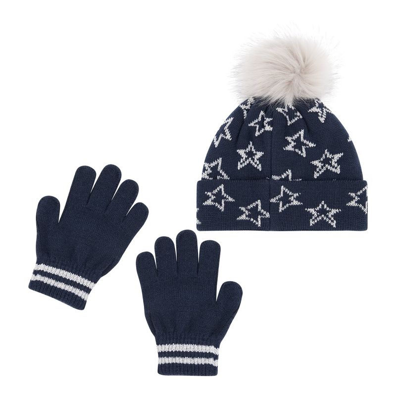 Andy & Evan Kids Girls Hat & Glove Set - Navy Star Blue, 2 of 6