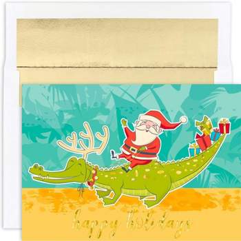 Masterpiece Studios Warmest Wishes 18-Count Christmas Cards, Santa & Gator, 7.87" x 5.62" (919300)