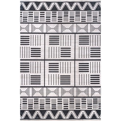 Ivory Striped Easy-Care Synthetic 22"x14" Washable Rug