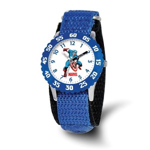 Black Bow Jewelry Marvel Boys Captain America Blue Velcro Band Time Teacher Watch - 1 of 3