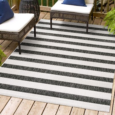 Classic Wide Stripe Black and Cream 8' x 10' Synthetic Area Rug