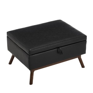 Vynxaria Mid-Century Modern Square Coffee Table Storage Bench - Black PU - 1 of 4