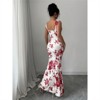 Clotth Women's Floral Prom Dress Cowl Neck Sleeveless Ruched Cocktail Bodycon Party Maxi Dresses Elegant Casual Long Fshtail Dress, White - 4 of 4
