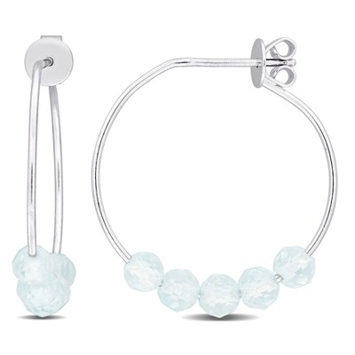 EVERLY JEWELRY | Sterling Silver 0.8 CT TGW Aquamarine Hoop Earrings