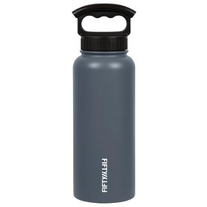 FIFTY/FIFTY 34oz Vacuum Insulated Stainless Steel Water Bottle with Wide Mouth 3-Finger Grip Lid – Double Wall Leak-Proof Flask - 1 of 4