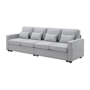 NicBex 104 Inch 4-Seater Modern Linen Sofa with Armrest Pockets and 4 Pillows for Living Room,Office,Apartment - 1 of 4