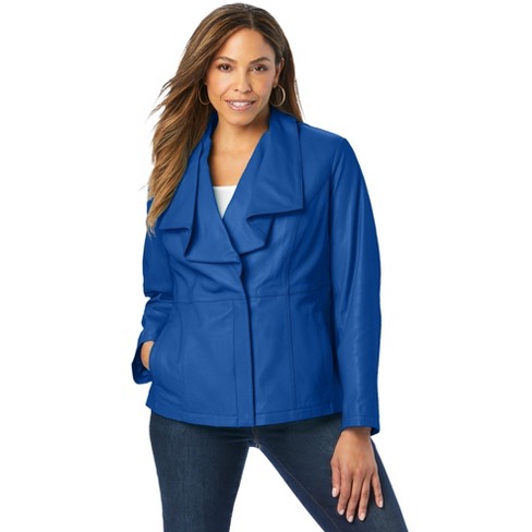 Jessica London Women's Plus Size Drape-front Leather Jacket - 30, Blue :  Target