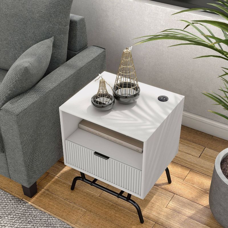 miBasics 18&#34; Meadowgrove Modern 1 Drawer Side Table with Usb Ports and Shelf, 3 of 10