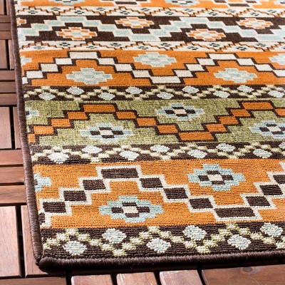 Terracotta and Chocolate Rectangular Synthetic Indoor/Outdoor Rug