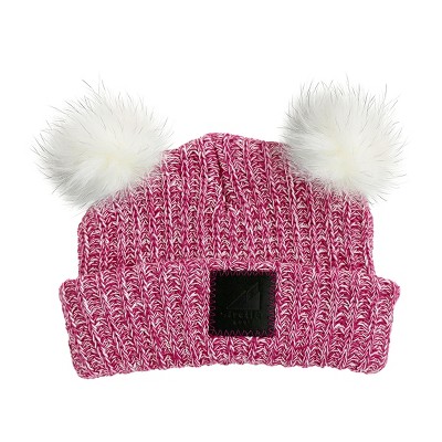 Image of Arctic Gear Infant Cotton Cuff with Double Poms Winter Hat Raspberry Pink Blended with White Poms