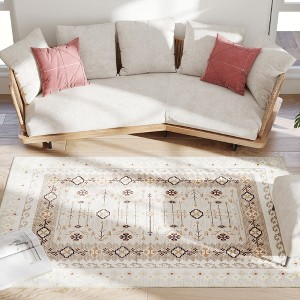 Aghana Digitals Bohemian Brown Area Rug 4x6: Flannel Non-Slip Carpet with Geometric Floral Print - 1 of 4