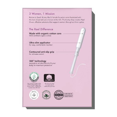 Rael Slim Applicator Tampons with Organic Cotton - BPA-Free, Organic Cotton Core, Fragrance Free - Super - 18ct