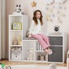 Kids Reading Nook Bookcase with Soft Cushion Seat - White Wash Bench & Mesh Drawer Display Storage - 3 of 4