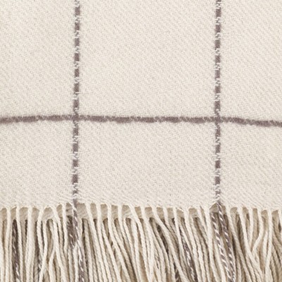 Ivory and Brown Wool Geometric Tasseled Throw Blanket