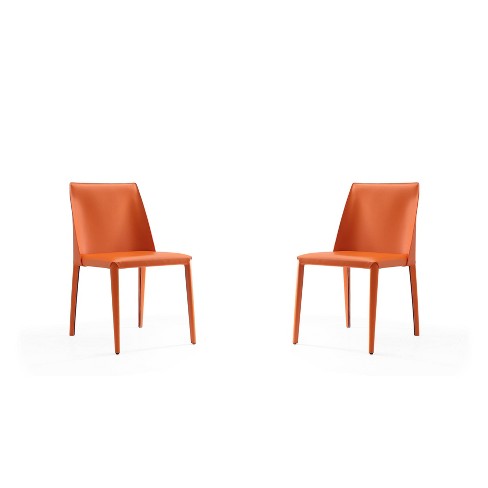 Set Of 2 Paris Saddle Leather Dining Chairs Coral Manhattan