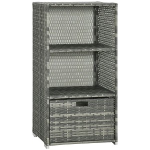 Resenkos Waterproof PE Plastic Rattan Wicker Storage Organizer, Indoor Outdoor Spa, and Hot Tub Accessory Storage, 2 Shelves, 1 Basket Drawer, Gray - 1 of 4