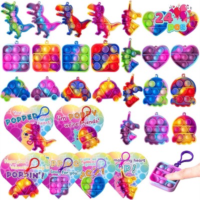 Joyfy 24 Pcs Valentines Day Gifts for Kids, Fidget Keychains Toys with Valentine Heart Boxes for Kids Valentine Party Favors, Classroom Exchange Gift