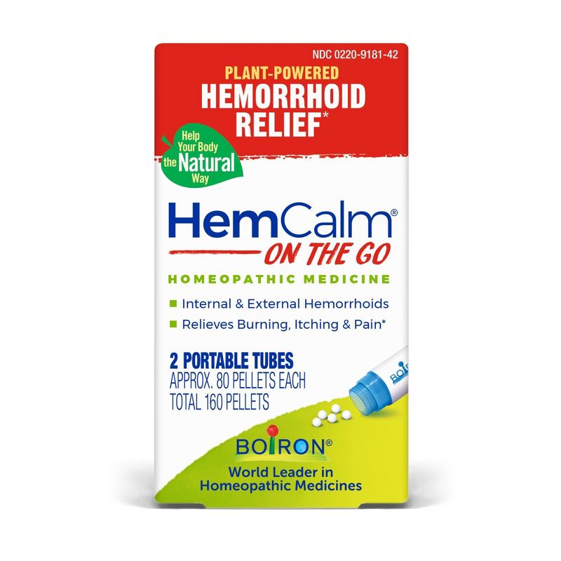 Boiron HemCalm On the Go Homeopathic Medicine for Hemorrhoid Relief  -  2 Tubes Pellet, 1 of 5