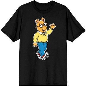 Arthur Cartoon A-Read Waving Men's Black Short Sleeve Graphic Tee Shirt - 1 of 3