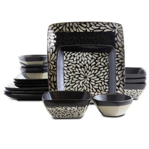 Elama 16 Piece Square Stoneware Dinnerware Set