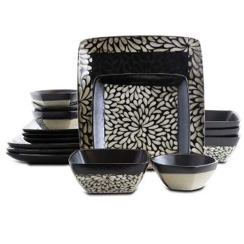 Elama Wild Petal 16 Piece Square Stoneware Dinnerware Set