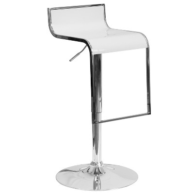 Emma and Oliver White Plastic Adjustable Height Barstool with Chrome Drop Frame