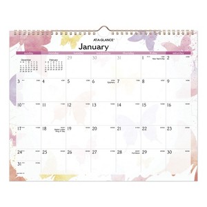 Watercolors Recycled Monthly Wall Calendar, Butterflies Artwork, 15 x 12, White/Multicolor Sheets, 12-Month (Jan-Dec): 2025 - 1 of 3