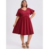 GRACE & GRANDEUR Women's Plus Size V Neck Ruffle Sleeve High Waist Front Embroidered A Line Dresses - image 2 of 3