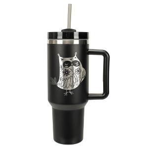 Elanze Designs 40 Ounce Travel Tumbler With Straw and Lid Stainless Steel Double Wall Insulated Garden of Flowers Owl Black - 1 of 4