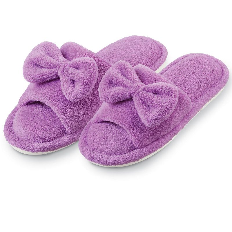 Collections Etc Soft Terry Bow Cushioned Slip-On Slippers, 3 of 5