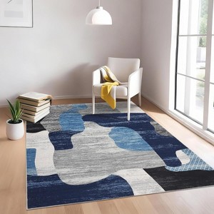 Acekool Modern Abstract Area Rug, Washable Non-Slip Low Pile Carpet, Foldable Thin Contemporary Floor Mat for Living Room Bedroom Office - 1 of 4