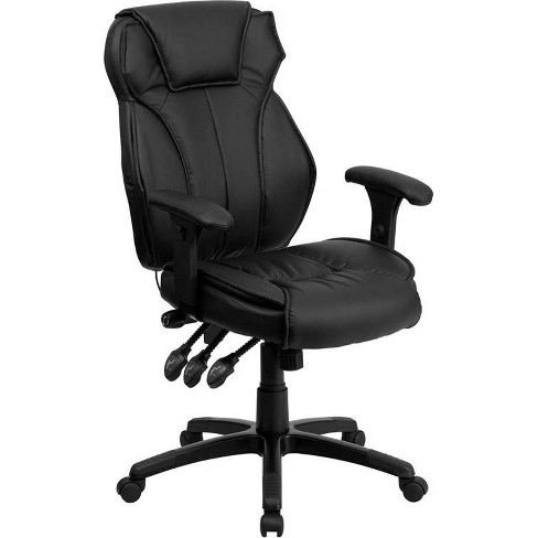 Executive Lumbar Support Swivel Office Chair Black Leather Flash