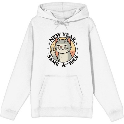 New Year Same A**hole Cat With Middle Finger Adult Long Sleeve Hoodie