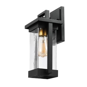 Globe Electric 1-Light Matte Black Outdoor Wall Sconce with Brass Accent and Clear Seeded Glass Shade: ETL Listed, Includes Mounting Hardware - 1 of 4