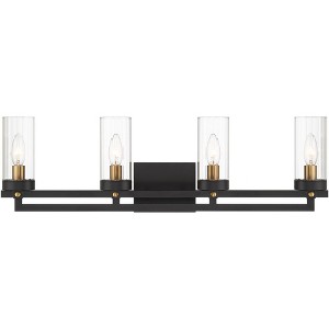 Possini Euro Design Valor Modern Wall Light Matte Black and Gold Hardwire 28" 4-Light Fixture Clear Glass for Bathroom Vanity - 1 of 4