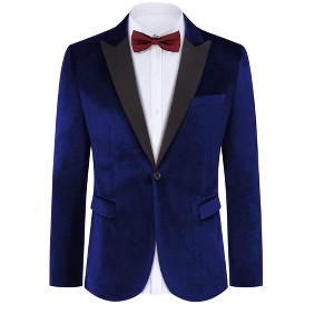 Coolmee Men's Velvet Tuxedo One Button Jacket Dinner Prom Wedding Blazer Jacket - 1 of 4