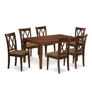 HomeStock 7-Piece Rectangle Mahogany Finish Solid Wood Top Dining Table with 6-Chairs with Cross Back - 1 of 4