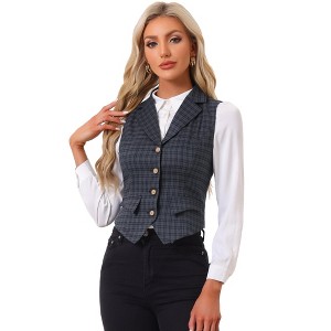INSPIRE CHIC Women's Plaid Vintage Notched Lapel Collar Single Breasted Waistcoat Vest - 1 of 4