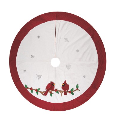 Transpac Polyester 47.25 in. Multicolor Christmas Cardinals on Branch Tree Skirt