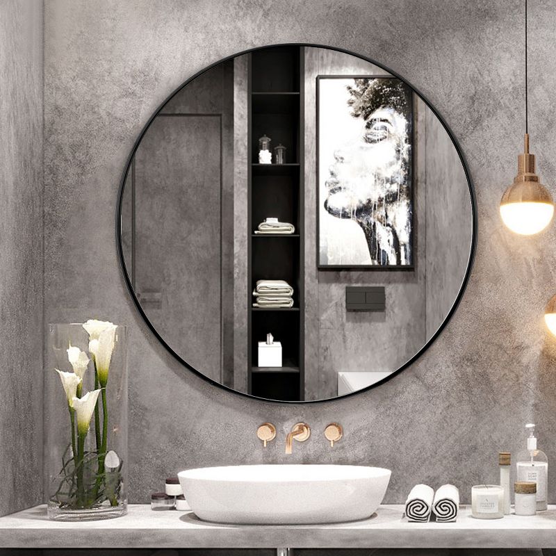 27.5''Modern Metal Wall-Mounted Round Mirror for Bathroom Entryway Black, 2 of 11
