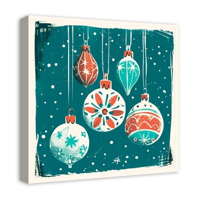 Vintage Ornaments Teal and Red Canvas Wall Art, 20 x 20