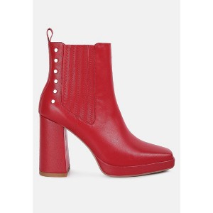 Grape-Vine High Heeled Leather Boot In Red - 1 of 4