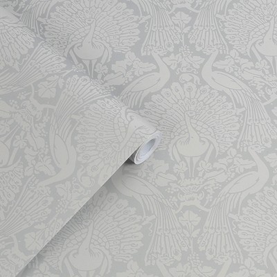 Pale Slate Damask Peacock Removable Washable Wallpaper