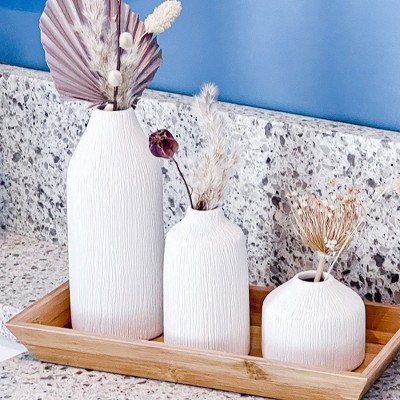 White Textured Ceramic Boho Bud Vase Set of 3