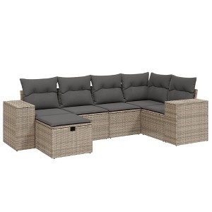 vidaXL 6 Piece Patio Sofa Set with Cushions Gray Poly Rattan - 1 of 4