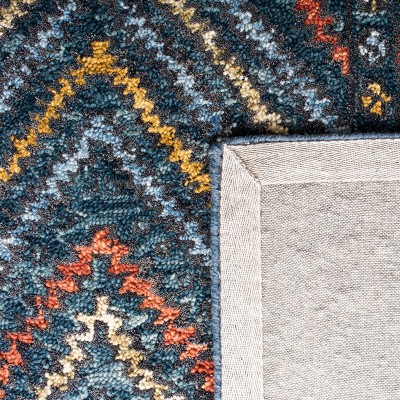 Aspen 5' Square Blue and Orange Wool Geometric Area Rug