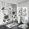 4 Piece Black and White Floral Shower Curtain Set Gray Flower Rustic 60Wx72L Curtains Decor with Non - Slip Rugs Toilet - 2 of 4