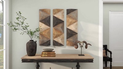Brown Wood Handmade 3D Geometric Wall Decor 11W, 36H
