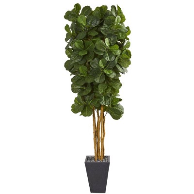 7.5' Artificial Fiddle Leaf Tree in Slate Planter Green/Gray - Nearly Natural